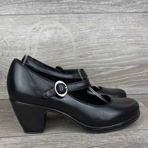 Dansko Becca Black Napa Leather Women’s Sz 7.5-8/EU 38 Buckle Heel Mary Jane’s